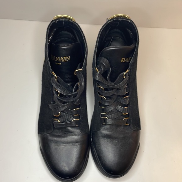 Balmain Black & Gold Lace Up High Top Sneakers 37 W 35 M Suede & Leather… - Picture 4 of 14